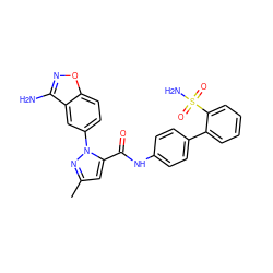 Cc1cc(C(=O)Nc2ccc(-c3ccccc3S(N)(=O)=O)cc2)n(-c2ccc3onc(N)c3c2)n1 ZINC000001551420