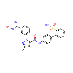 Cc1cc(C(=O)Nc2ccc(-c3ccccc3S(N)(=O)=O)cc2)n(-c2cccc(C(=N)NO)c2)n1 ZINC000014969374