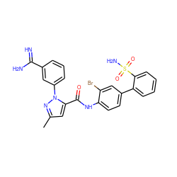 Cc1cc(C(=O)Nc2ccc(-c3ccccc3S(N)(=O)=O)cc2Br)n(-c2cccc(C(=N)N)c2)n1 ZINC000027640703