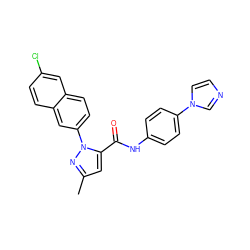 Cc1cc(C(=O)Nc2ccc(-n3ccnc3)cc2)n(-c2ccc3cc(Cl)ccc3c2)n1 ZINC000028229650