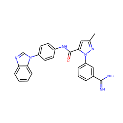 Cc1cc(C(=O)Nc2ccc(-n3cnc4ccccc43)cc2)n(-c2cccc(C(=N)N)c2)n1 ZINC000014950636