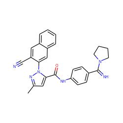 Cc1cc(C(=O)Nc2ccc(C(=N)N3CCCC3)cc2)n(-c2cc3ccccc3cc2C#N)n1 ZINC000036126765