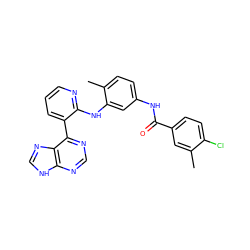 Cc1cc(C(=O)Nc2ccc(C)c(Nc3ncccc3-c3ncnc4[nH]cnc34)c2)ccc1Cl ZINC000299820050