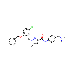 Cc1cc(C(=O)Nc2ccc(CN(C)C)cc2)nn1Cc1cc(Cl)ccc1OCc1ccccc1 ZINC000040420251