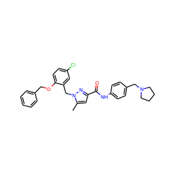 Cc1cc(C(=O)Nc2ccc(CN3CCCC3)cc2)nn1Cc1cc(Cl)ccc1OCc1ccccc1 ZINC000040919194