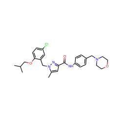 Cc1cc(C(=O)Nc2ccc(CN3CCOCC3)cc2)nn1Cc1cc(Cl)ccc1OCC(C)C ZINC000040956855