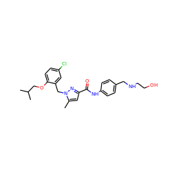 Cc1cc(C(=O)Nc2ccc(CNCCO)cc2)nn1Cc1cc(Cl)ccc1OCC(C)C ZINC000040972632