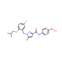 Cc1cc(C(=O)Nc2ccc(CO)cc2)nn1Cc1cc(Cl)ccc1OCC(C)C ZINC000040954953