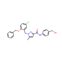 Cc1cc(C(=O)Nc2ccc(CO)cc2)nn1Cc1cc(Cl)ccc1OCc1ccccc1 ZINC000040414197