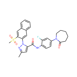 Cc1cc(C(=O)Nc2ccc(N3CCCCCC3=O)cc2F)n(-c2cc3ccccc3cc2S(C)(=O)=O)n1 ZINC000028239002