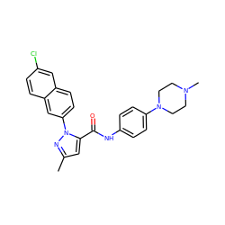 Cc1cc(C(=O)Nc2ccc(N3CCN(C)CC3)cc2)n(-c2ccc3cc(Cl)ccc3c2)n1 ZINC000028235319