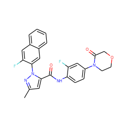 Cc1cc(C(=O)Nc2ccc(N3CCOCC3=O)cc2F)n(-c2cc3ccccc3cc2F)n1 ZINC000028235926