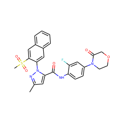 Cc1cc(C(=O)Nc2ccc(N3CCOCC3=O)cc2F)n(-c2cc3ccccc3cc2S(C)(=O)=O)n1 ZINC000028237146