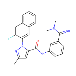 Cc1cc(C(=O)Nc2cccc(C(=N)N(C)C)c2)n(-c2cc3ccccc3cc2F)n1 ZINC000028235207