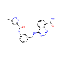 Cc1cc(C(=O)Nc2cccc(CNc3ncnc4c(C(N)=O)cccc34)c2)n[nH]1 ZINC000114345494