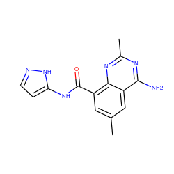 Cc1cc(C(=O)Nc2ccn[nH]2)c2nc(C)nc(N)c2c1 ZINC000066066352