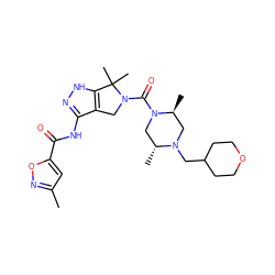 Cc1cc(C(=O)Nc2n[nH]c3c2CN(C(=O)N2C[C@@H](C)N(CC4CCOCC4)C[C@@H]2C)C3(C)C)on1 ZINC000114181073