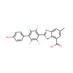 Cc1cc(C(=O)O)c2[nH]c(-c3c(F)c(F)c(-c4ccc(O)cc4)c(F)c3F)nc2c1 ZINC000168635415