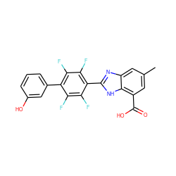 Cc1cc(C(=O)O)c2[nH]c(-c3c(F)c(F)c(-c4cccc(O)c4)c(F)c3F)nc2c1 ZINC000168573893