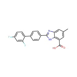 Cc1cc(C(=O)O)c2[nH]c(-c3ccc(-c4ccc(F)cc4F)cc3)nc2c1 ZINC000113982592