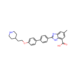 Cc1cc(C(=O)O)c2[nH]c(-c3ccc(-c4ccc(OCCC5CCNCC5)cc4)cc3)nc2c1 ZINC000168614767