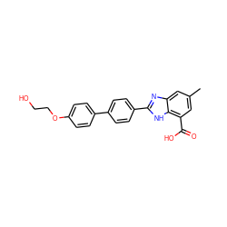 Cc1cc(C(=O)O)c2[nH]c(-c3ccc(-c4ccc(OCCO)cc4)cc3)nc2c1 ZINC000168574018