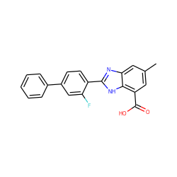 Cc1cc(C(=O)O)c2[nH]c(-c3ccc(-c4ccccc4)cc3F)nc2c1 ZINC000113982003