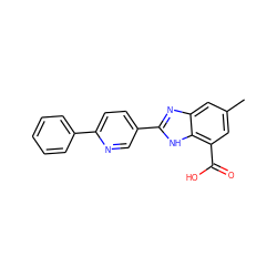 Cc1cc(C(=O)O)c2[nH]c(-c3ccc(-c4ccccc4)nc3)nc2c1 ZINC000113983085