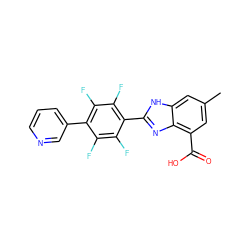 Cc1cc(C(=O)O)c2nc(-c3c(F)c(F)c(-c4cccnc4)c(F)c3F)[nH]c2c1 ZINC000144716033