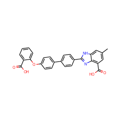 Cc1cc(C(=O)O)c2nc(-c3ccc(-c4ccc(Oc5ccccc5C(=O)O)cc4)cc3)[nH]c2c1 ZINC000144715210