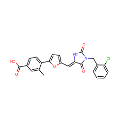 Cc1cc(C(=O)O)ccc1-c1ccc(/C=C2\NC(=O)N(Cc3ccccc3Cl)C2=O)o1 ZINC000013119082