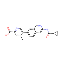 Cc1cc(C(=O)O)ncc1-c1ccc2cc(NC(=O)C3CC3)ncc2c1 ZINC000169700063