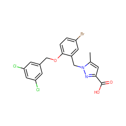 Cc1cc(C(=O)O)nn1Cc1cc(Br)ccc1OCc1cc(Cl)cc(Cl)c1 ZINC000040764319