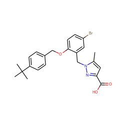 Cc1cc(C(=O)O)nn1Cc1cc(Br)ccc1OCc1ccc(C(C)(C)C)cc1 ZINC000040764211