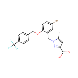 Cc1cc(C(=O)O)nn1Cc1cc(Br)ccc1OCc1ccc(C(F)(F)F)cc1 ZINC000040568671