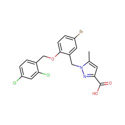 Cc1cc(C(=O)O)nn1Cc1cc(Br)ccc1OCc1ccc(Cl)cc1Cl ZINC000040568399