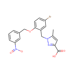 Cc1cc(C(=O)O)nn1Cc1cc(Br)ccc1OCc1cccc([N+](=O)[O-])c1 ZINC000040762890