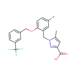 Cc1cc(C(=O)O)nn1Cc1cc(Br)ccc1OCc1cccc(C(F)(F)F)c1 ZINC000040810636