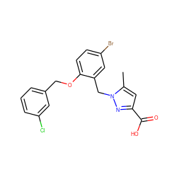 Cc1cc(C(=O)O)nn1Cc1cc(Br)ccc1OCc1cccc(Cl)c1 ZINC000040568569