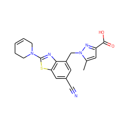 Cc1cc(C(=O)O)nn1Cc1cc(C#N)cc2sc(N3CC=CCC3)nc12 ZINC001772580355