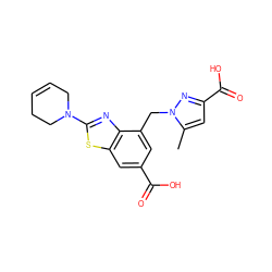 Cc1cc(C(=O)O)nn1Cc1cc(C(=O)O)cc2sc(N3CC=CCC3)nc12 ZINC001772584331