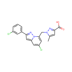 Cc1cc(C(=O)O)nn1Cc1cc(Cl)cc2cc(-c3cccc(Cl)c3)nn12 ZINC001772593855