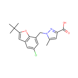 Cc1cc(C(=O)O)nn1Cc1cc(Cl)cc2cc(C(C)(C)C)oc12 ZINC000043173672