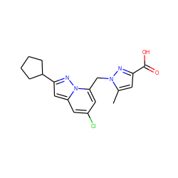 Cc1cc(C(=O)O)nn1Cc1cc(Cl)cc2cc(C3CCCC3)nn12 ZINC001772620349