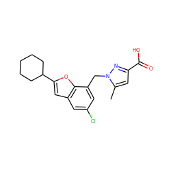 Cc1cc(C(=O)O)nn1Cc1cc(Cl)cc2cc(C3CCCCC3)oc12 ZINC000073169447