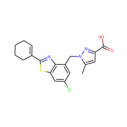 Cc1cc(C(=O)O)nn1Cc1cc(Cl)cc2sc(C3=CCCCC3)nc12 ZINC001772612114