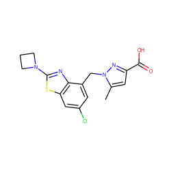 Cc1cc(C(=O)O)nn1Cc1cc(Cl)cc2sc(N3CCC3)nc12 ZINC001772581966