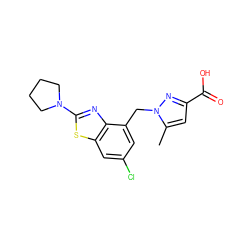 Cc1cc(C(=O)O)nn1Cc1cc(Cl)cc2sc(N3CCCC3)nc12 ZINC000208127678