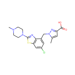 Cc1cc(C(=O)O)nn1Cc1cc(Cl)cc2sc(N3CCN(C)CC3)nc12 ZINC001772604111