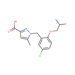 Cc1cc(C(=O)O)nn1Cc1cc(Cl)ccc1OCC(C)C ZINC000029128418